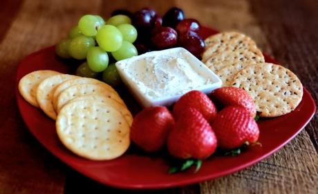 Soft Spreadable Cheese, Crackers, & Seasonal Fruit