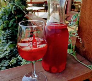glass and carafe of red sangria