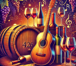 Guitar with music label and wine theme