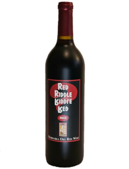 Red riddle wine bottle